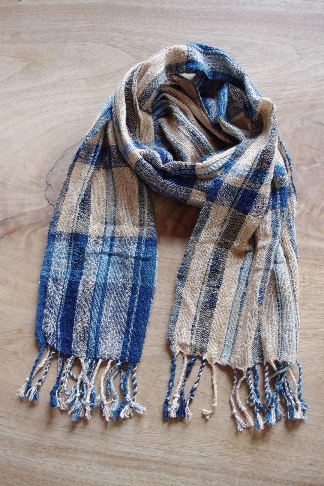 Spring and Ai Natsu and plum of plant dyeing plaid cotton and silk muffler ② - 丝巾 - 棉 蓝色