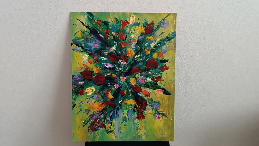 原创艺术 - 《艾玛迪斯花束》，50x40，奥加利特油画，2024 年，维多利亚·瓦鲁克 (Victoria Valuk) - 墙贴/壁贴 - 其他材质 多色