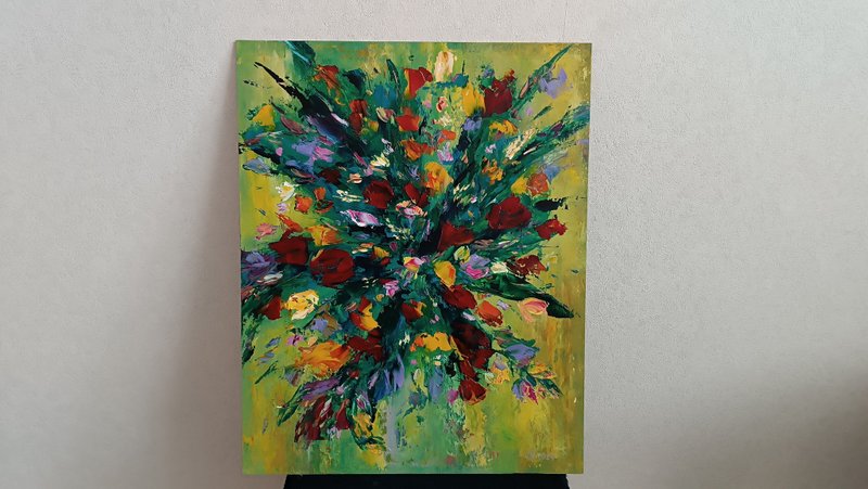 原创艺术 - 《艾玛迪斯花束》，50x40，奥加利特油画，2024 年，维多利亚·瓦鲁克 (Victoria Valuk) - 墙贴/壁贴 - 其他材质 多色