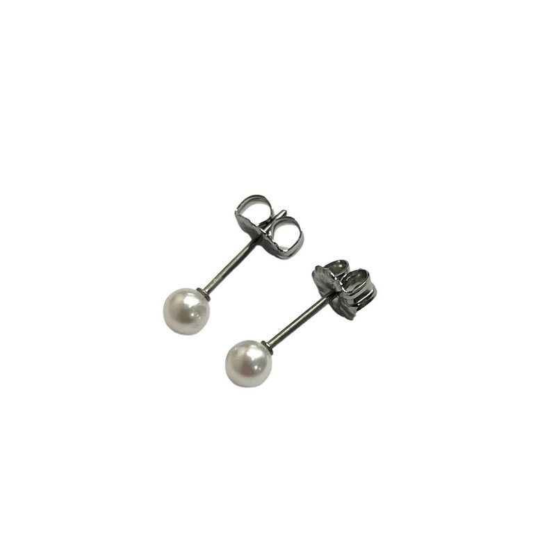 Akoya珍珠耳钉 3.5-4.0mm 不锈钢/钛制 日本制造 - 耳环/耳夹 - 珍珠 白色