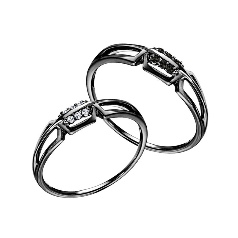 钻戒情侣戒指 简约黑金钻石戒指 14K金男女戒指 几何黑金闺蜜对戒 - 对戒 - 钻石 黑色