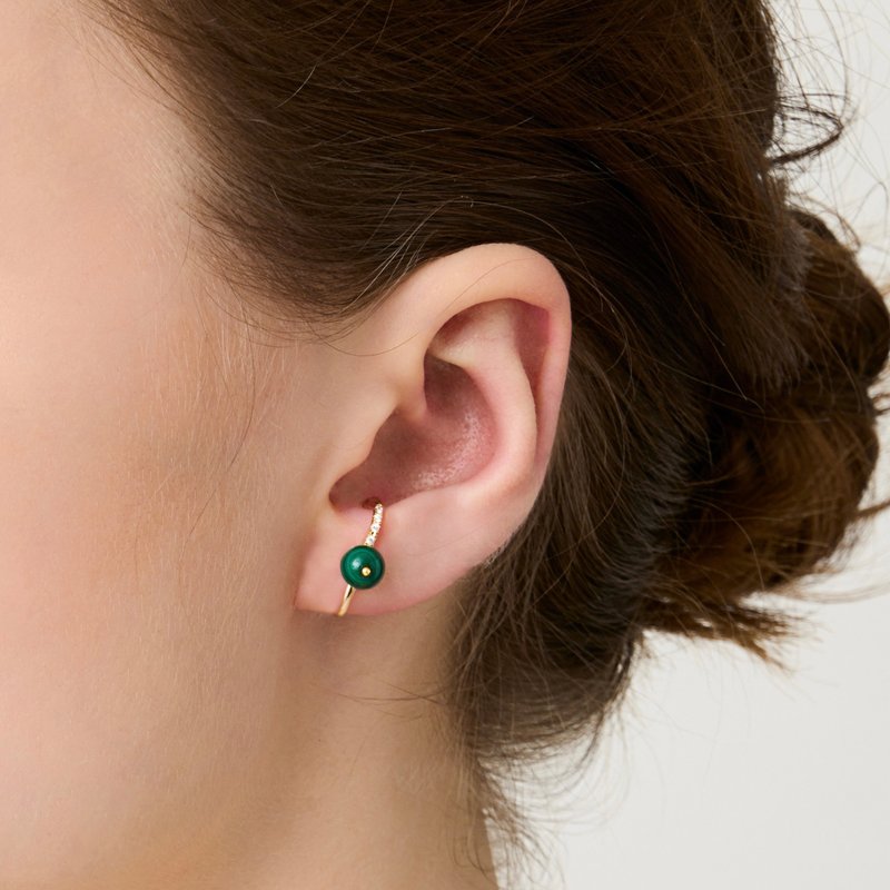 孔雀石镶钻耳环 Azzerare Green Malachite Earring - 耳环/耳夹 - 纯银 金色
