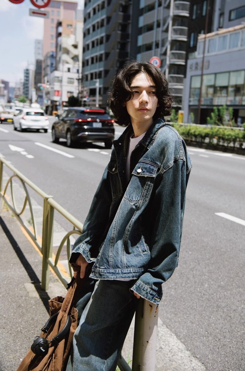 在路上 日系复古工装牛仔外套 - 男装上衣/T 恤 - 其他材质 蓝色