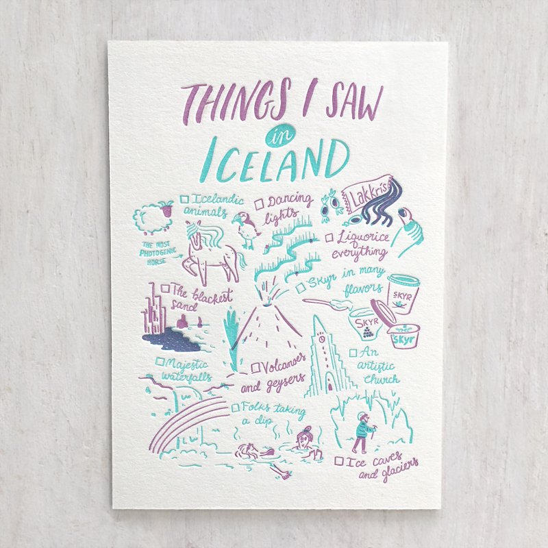 Things I Saw in Iceland Letterpress Postcard - 卡片/明信片 - 纸 紫色