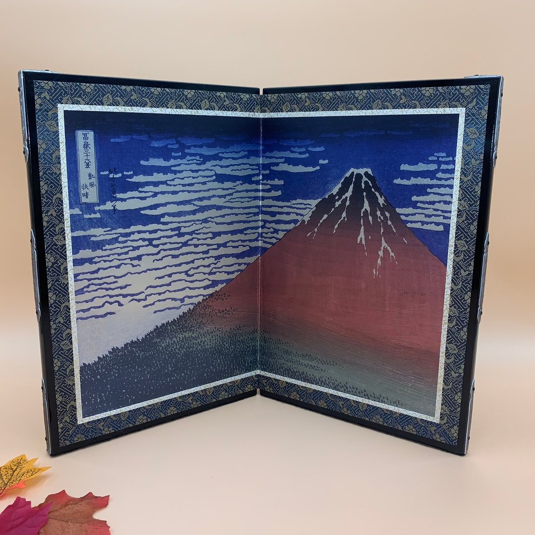 【屏风】 浮世绘 葛饰北斋 凯风快晴 赤富士 摆设 收藏 (大) - 摆饰 - 纸 红色