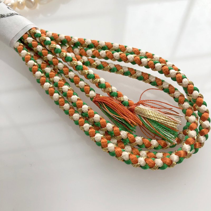 纯丝伊贺组绳细编绳带3.5毫米4色套装150厘米橙、绿、奶油色金线 - 皮带/腰带 - 丝．绢 