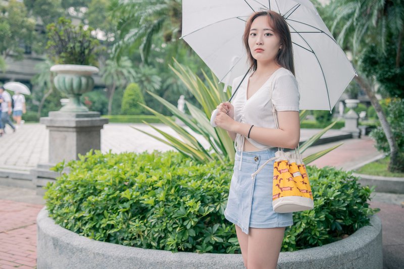 汉堡狗 / 黄 / 多用途 水桶包 束口包 收纳包 - 侧背包/斜挎包 - 棉．麻 