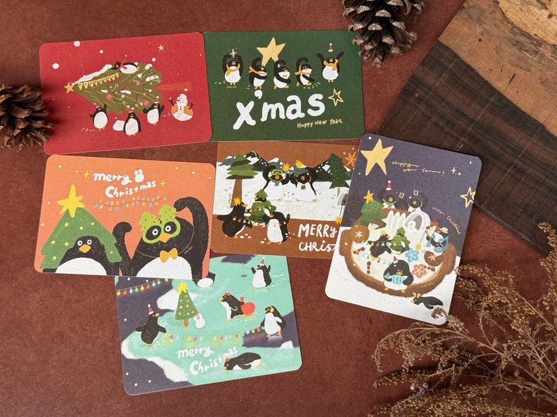 XMAS快乐 企鹅小队圣诞明信片-六入 简v /圣诞卡片 - 卡片/明信片 - 纸 多色