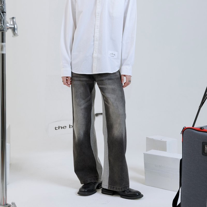 异材质拼接休闲裤 - 男士长裤 - 其他人造纤维 灰色