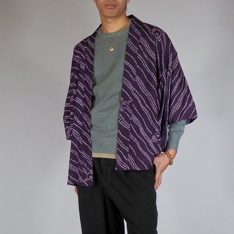 【日本制造】70年代复古日式羽织、紫色羽织、吉祥图案、礼物 - 男装外套 - 丝．绢 紫色