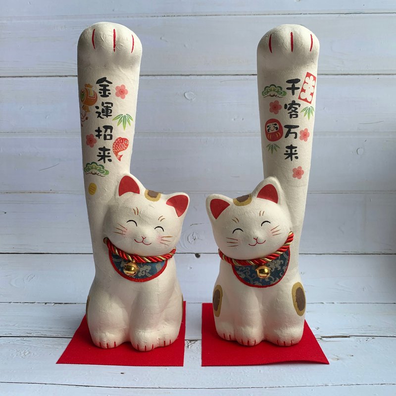 手长猫组-和纸招财猫-千客万来与金运招来-大 - 摆饰 - 纸 