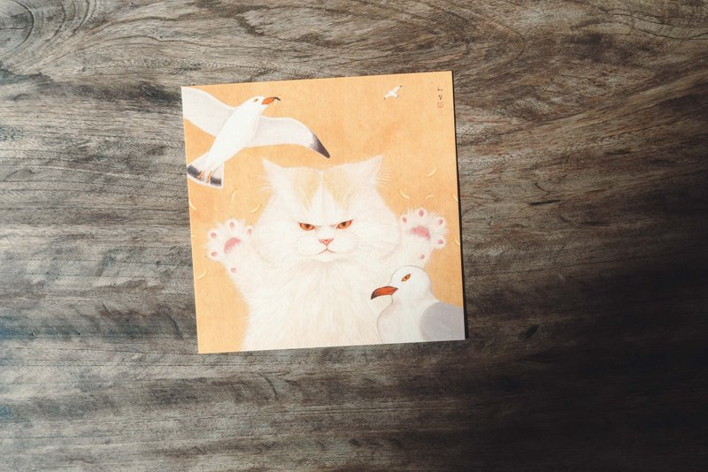 海鸥与樱花 猫抱抱。韩国艺术家혜진猫咪明信片 - 卡片/明信片 - 纸 