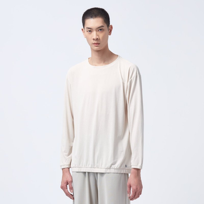 【限时5折】深层瞬眠-圆领长袖上衣-朦卡其 - 男装上衣/T 恤 - 聚酯纤维 卡其色