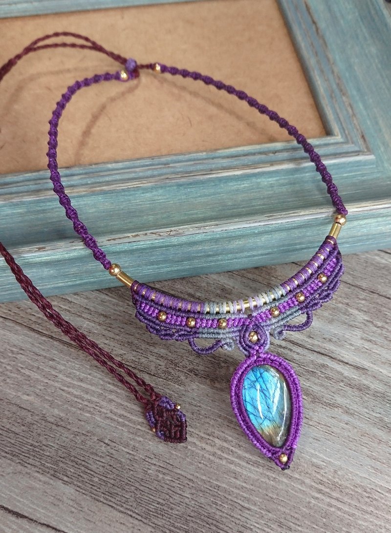 Misssheep-N103-民族风南美蜡线编织黄铜拉长石项链/锁骨链 - 项链 - 其他材质 紫色