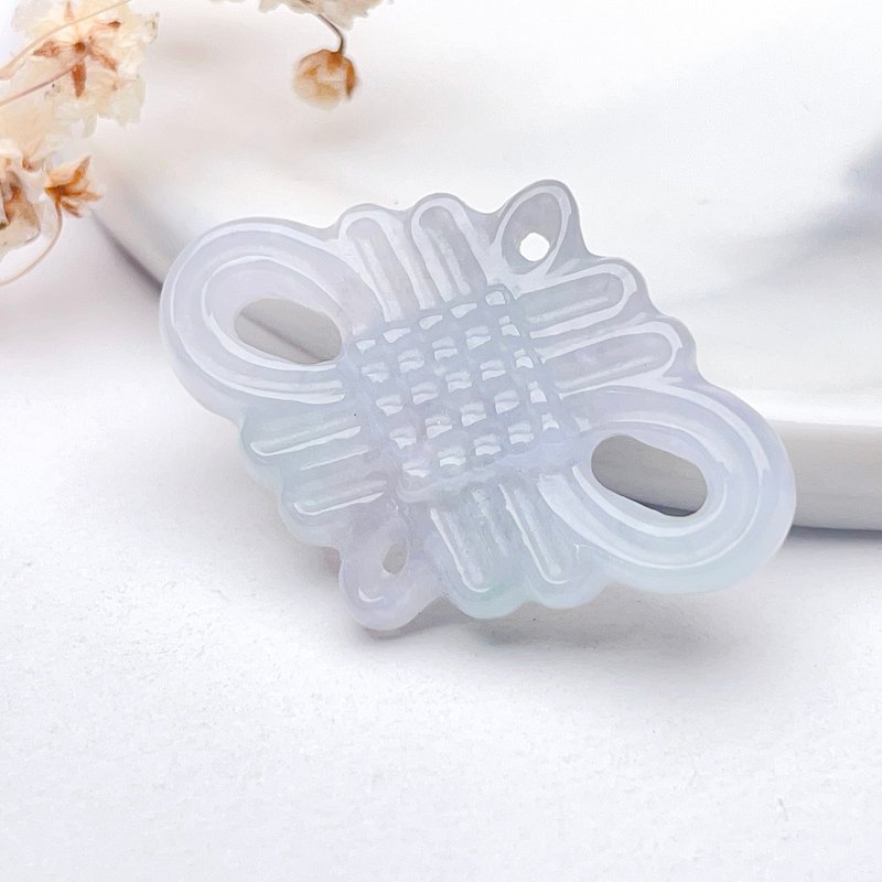 【结·缘】冰糯种翡翠吉祥结吊饰 | 天然缅甸玉翡翠A货 | 送礼 - 吊饰 - 玉石 白色