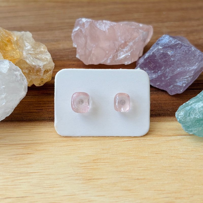 石光-天然矿石耳环-粉晶04 - 耳环/耳夹 - 半宝石 粉红色