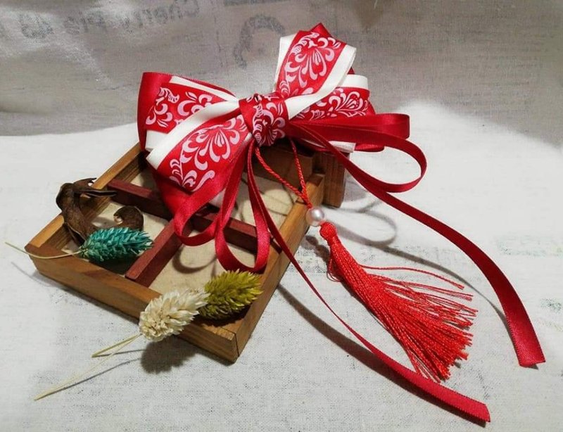 青花瓷系列弹簧夹鸭嘴夹 - 发饰 - 其他材质 红色