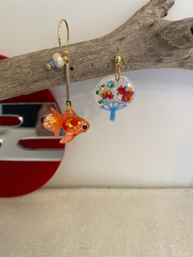 小金鱼.小金鱼扇.耳针.耳夹 - 耳环/耳夹 - 树脂 绿色