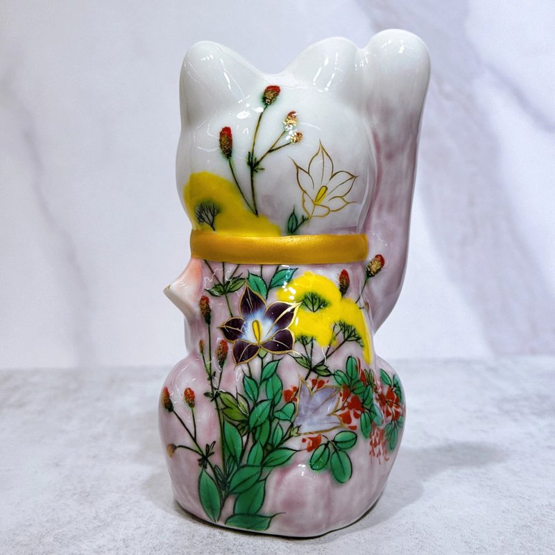 【紫韵秋福】日本清水烧招财猫 | 色绘 紫地 秋草 - 摆饰 - 瓷 紫色