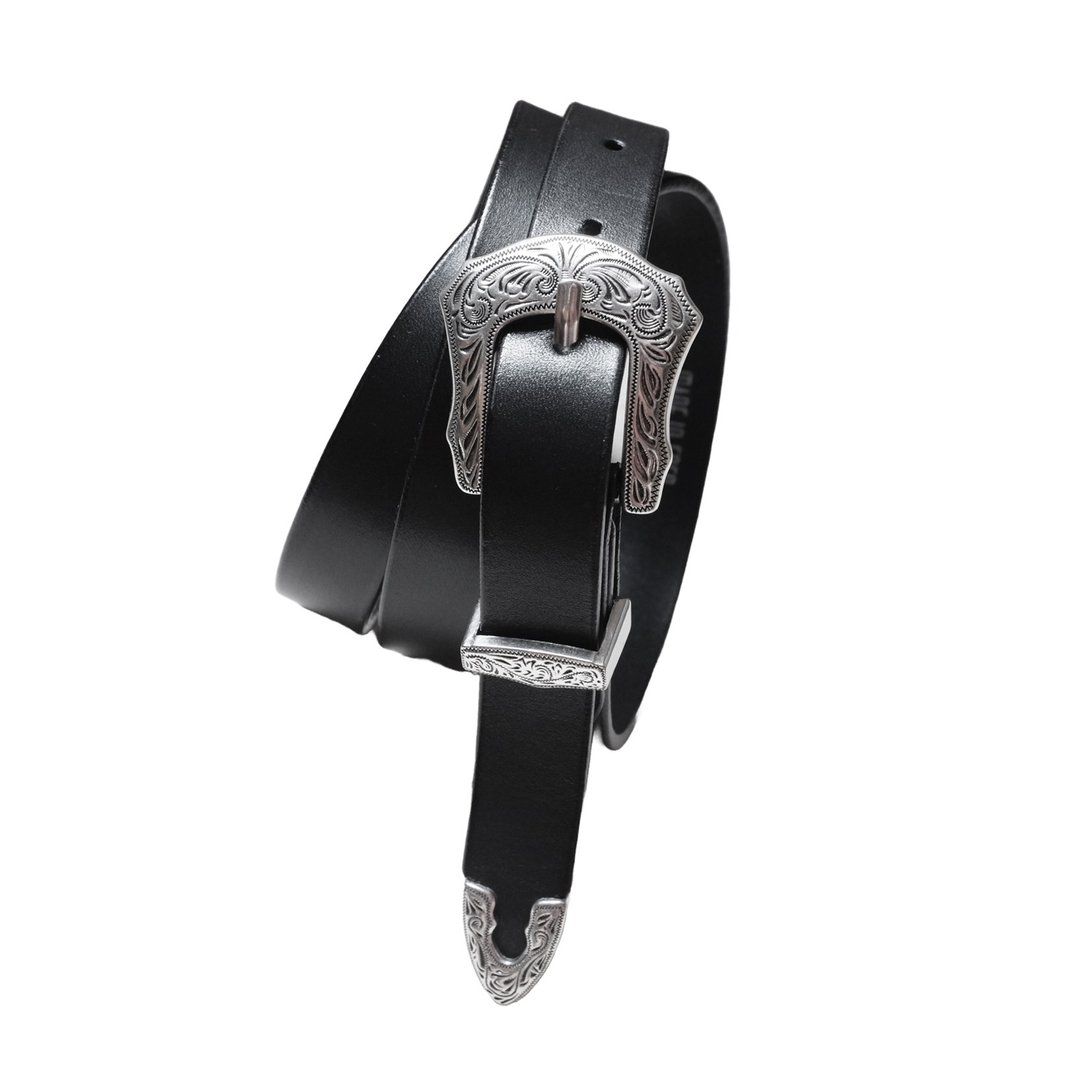 Western Belt|手工皮带|真皮皮带|腰带|定制化|刻字|意大利植鞣革 - 皮带/腰带 - 真皮 黑色