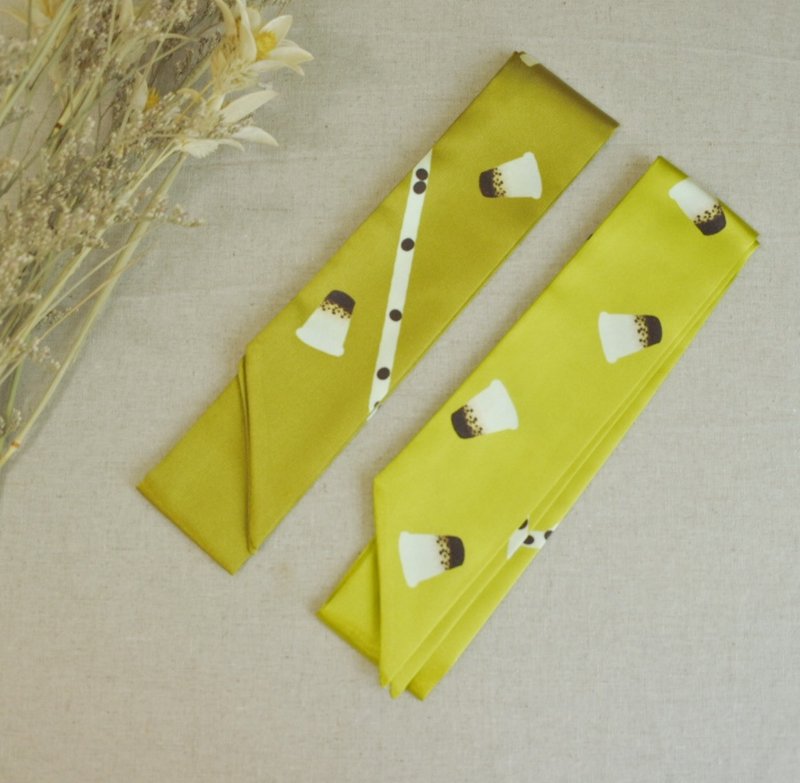 Birdddland原創手繪黑糖鮮奶珍奶復古可愛髮帶 薑黃色青綠色 禮物 - 发带/发箍 - 聚酯纤维 黄色