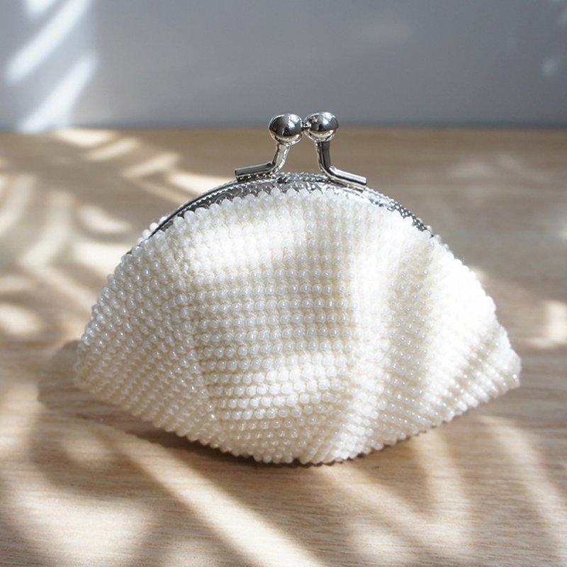 Ba-ba handmade Seedbeads crochet coinpurse No.961 - 化妆包/杂物包 - 其他材质 白色