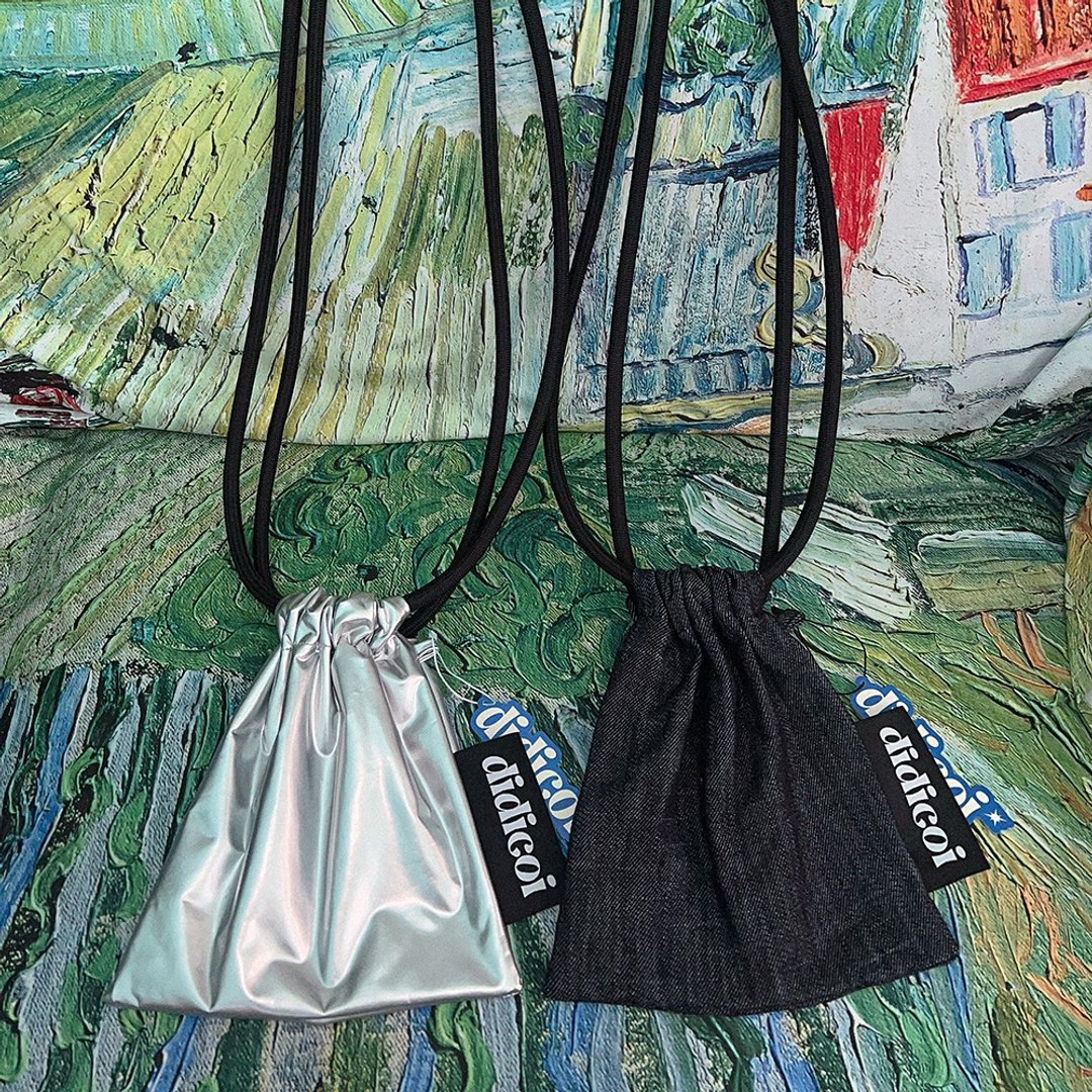 mini drawstring bag 【silver/denim】 - 束口袋双肩包 - 棉 