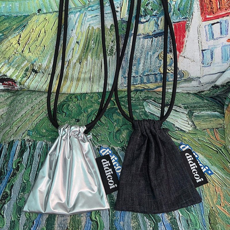 mini drawstring bag 【silver/denim】 - 束口袋双肩包 - 棉．麻 