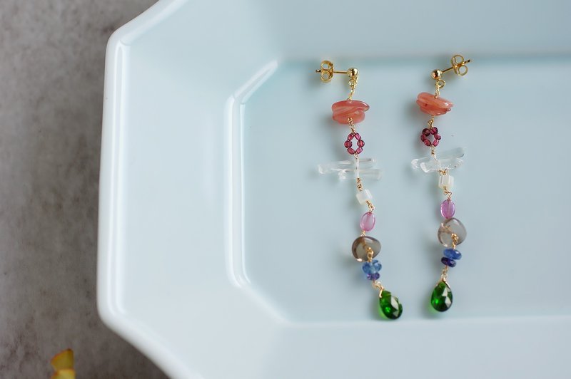 14kgf-Natural stone earrings Palm tree - 耳环/耳夹 - 半宝石 绿色