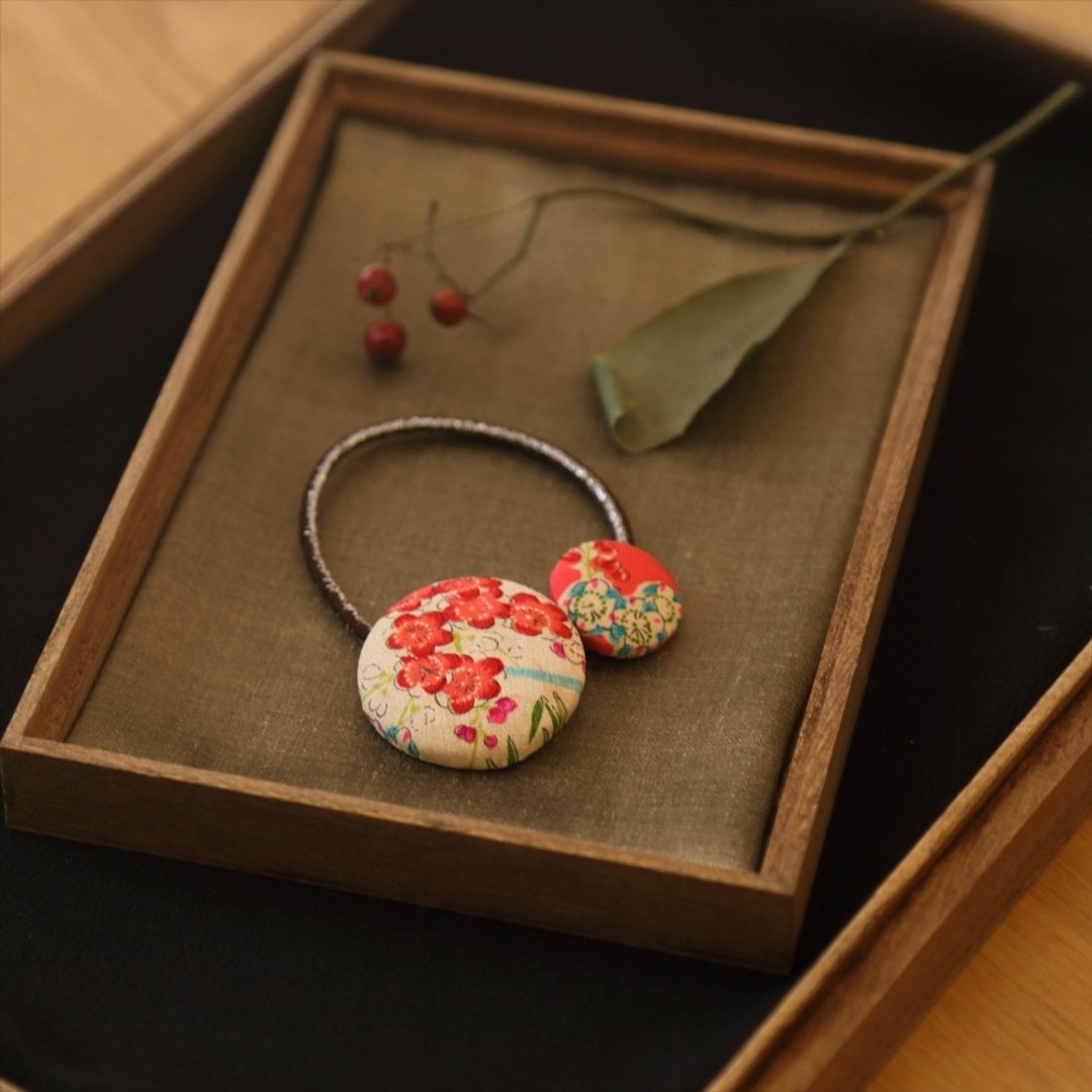 Congratulations Delights Happy Hair Ornaments Kimono Hair Elastic Premium Umebun Silk - 发饰 - 丝．绢 红色