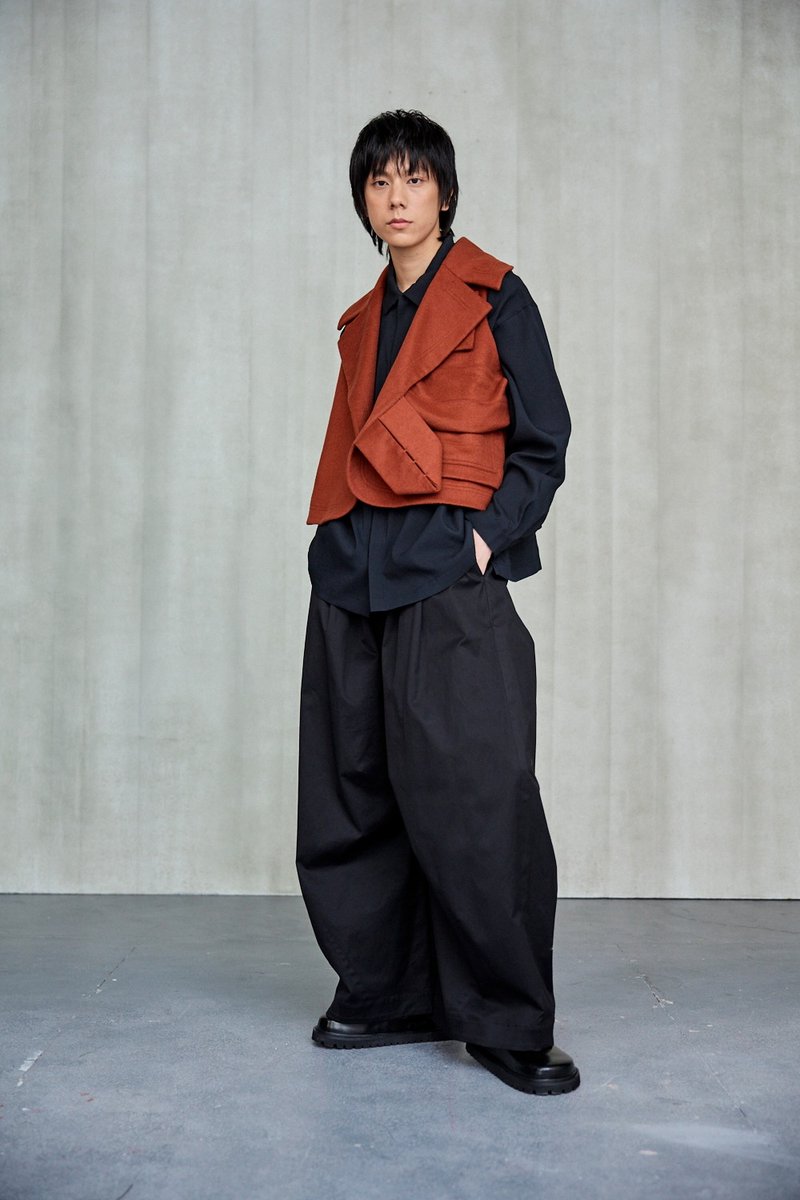 大口袋西装领背心 - 男装背心 - 羊毛 咖啡色