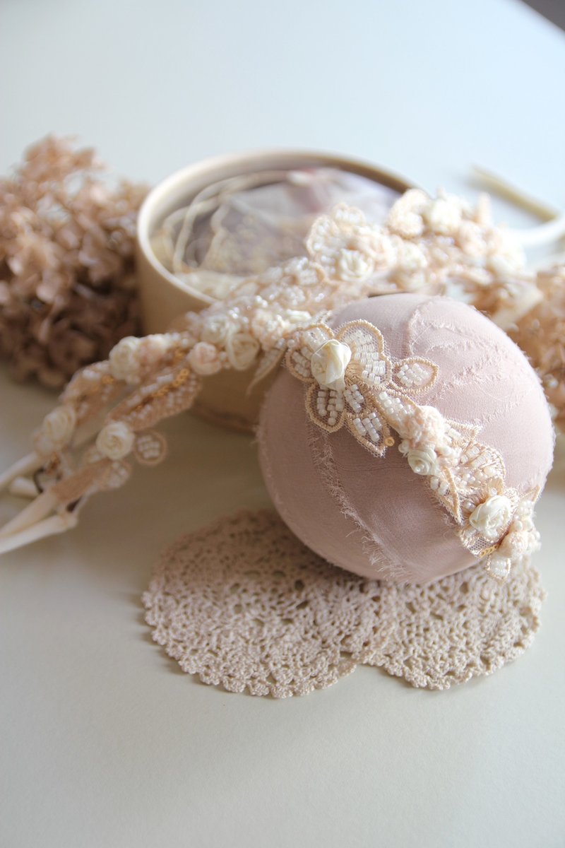 婴儿头带 宝宝头带 婴儿头饰 头饰 弥月礼物 弥月头饰 百日宴头饰 - 婴儿帽/发带 - 棉．麻 白色