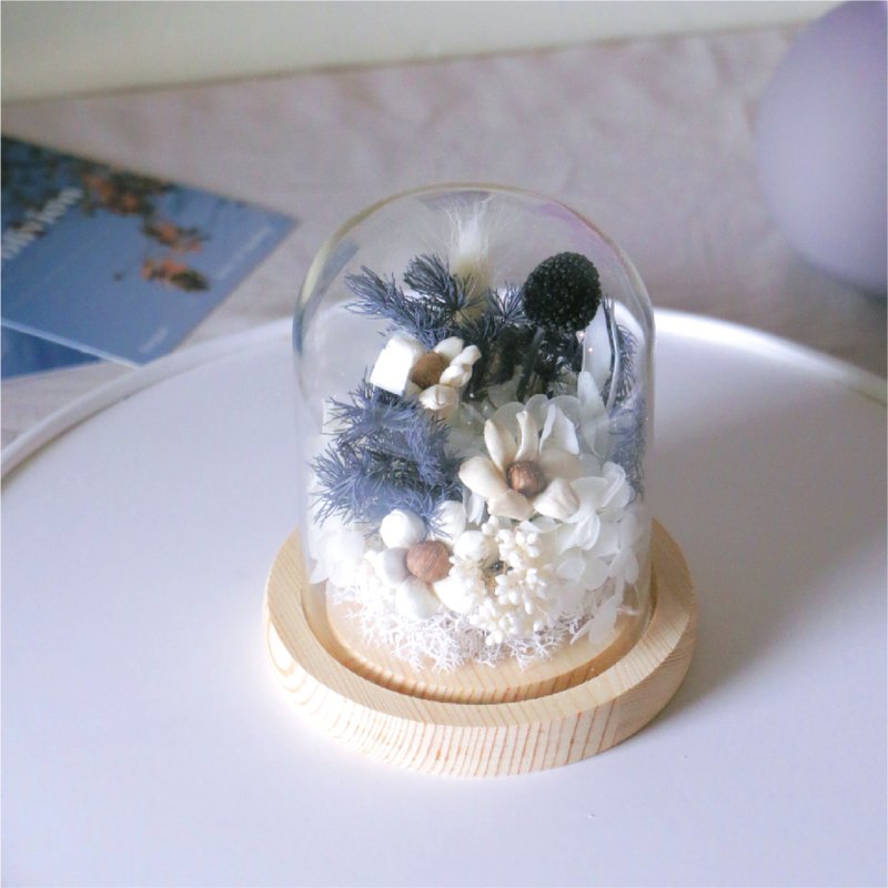 【永生花玻璃盅。黑白色】情人节。开幕。居家摆饰 I 可自取 - 干燥花/捧花 - 植物．花 白色