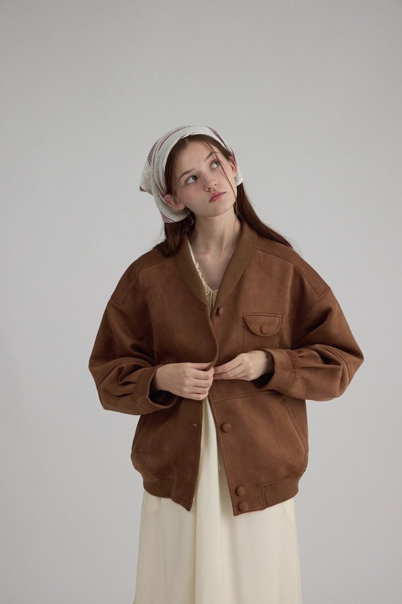 北欧极简 中古感麂皮棒球服外套 - 女装休闲/机能外套 - 其他材质 咖啡色