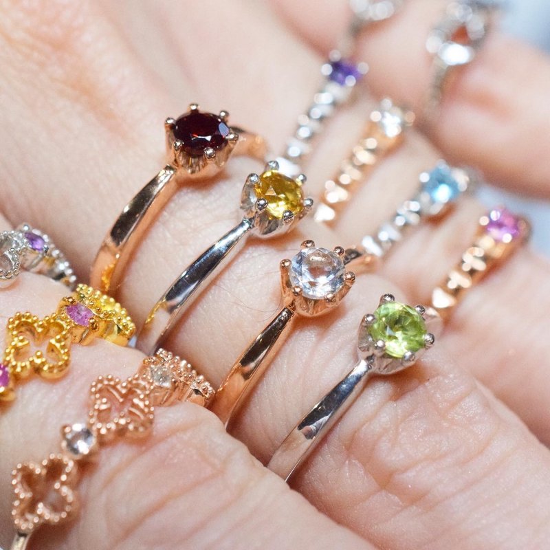 Peridot White Topaz Citrine Garnet crown ring #minimsignature R546 - 戒指 - 纯银 