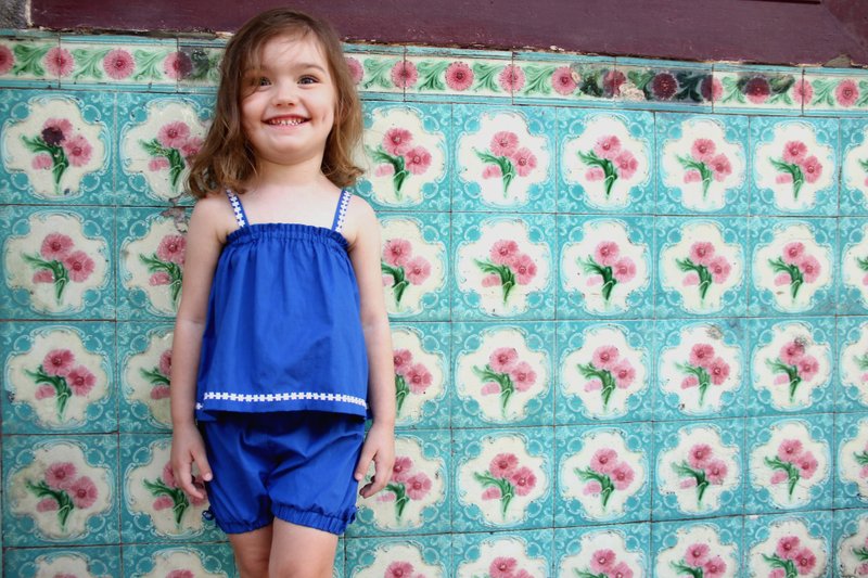 Deep blue baby girl top and bloomer shorts - 其他 - 棉．麻 蓝色