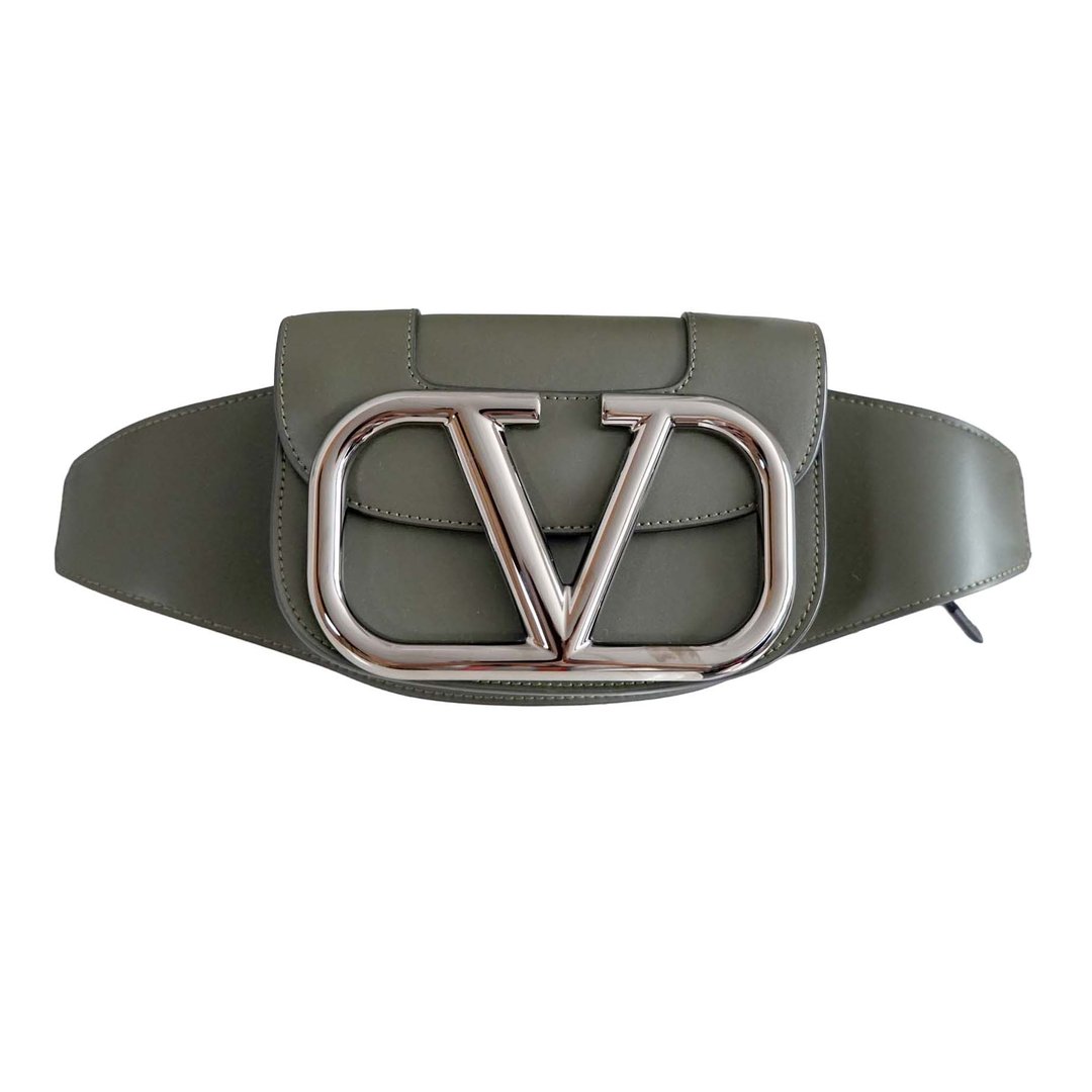 VALENTINO GARAVANI Sac Banane en Cuir Vert Militaire avec Lo - 侧背包/斜挎包 - 真皮 绿色