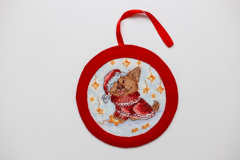 圣诞装饰球（狗狗图案）；圣诞纪念品；节日装饰 - 其他 - 棉．麻 红色