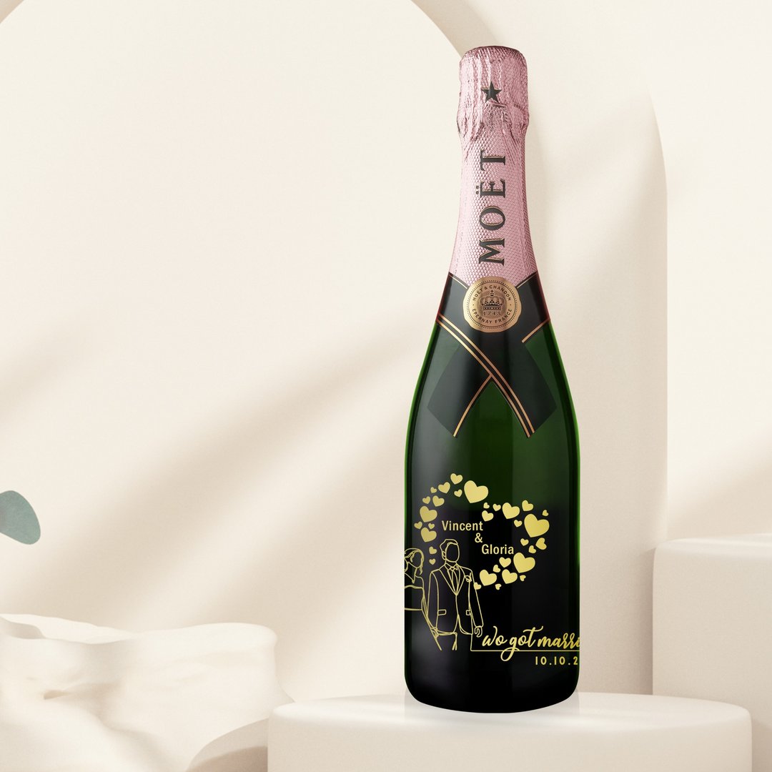 Moet粉香槟|订制婚礼香槟定制化礼物套装 送新人祝贺新婚情侣礼物 - 酒类 - 玻璃 