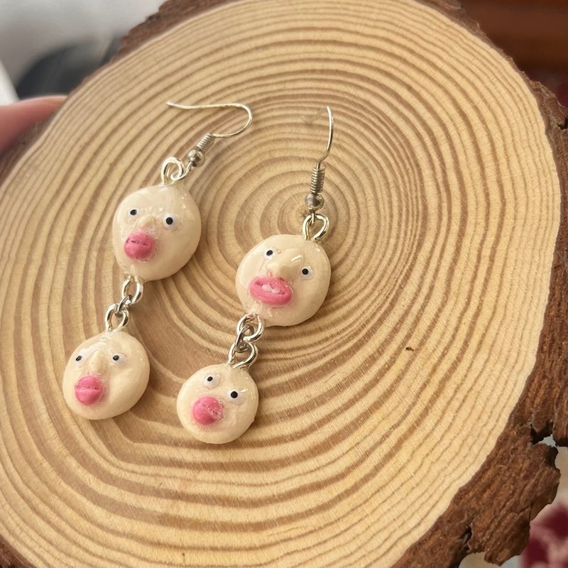 可爱摇曳的脸庞耳环 - 耳环/耳夹 - 粘土 银色