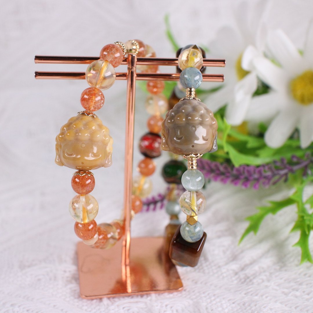 SixCats Q 版佛头 天然矿石 水晶 开运 招财 祈福 弹性手链 礼物 - 手链/手环 - 水晶 