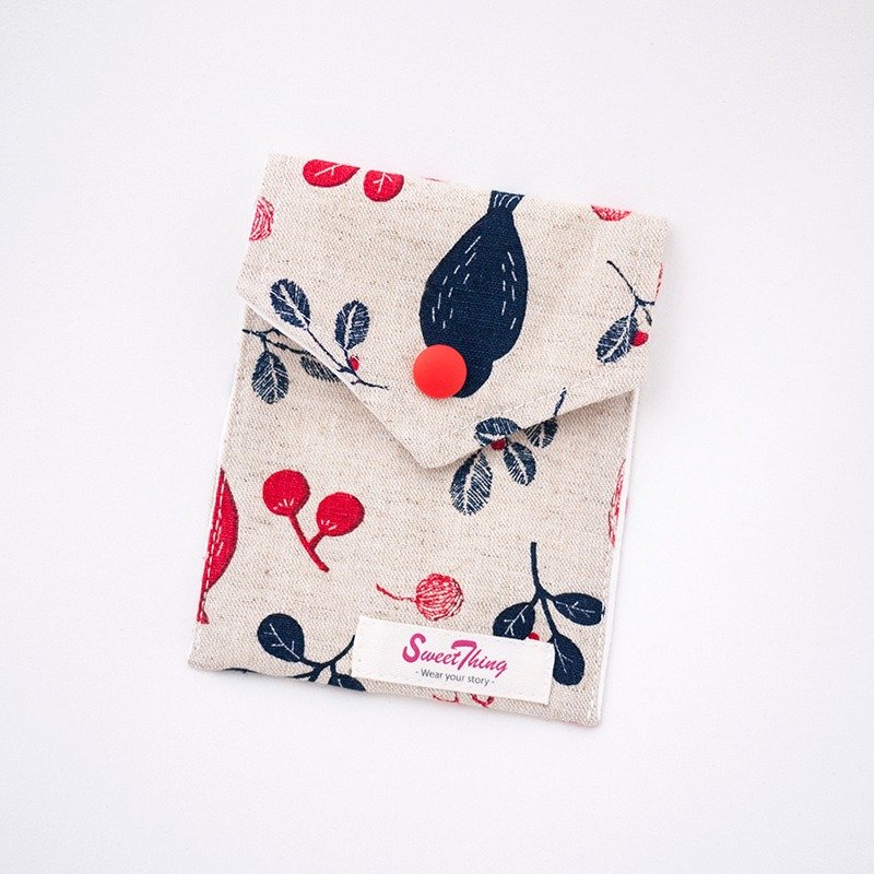 小鸟儿随身小物印花收纳包 - 零钱包 - 棉．麻 卡其色