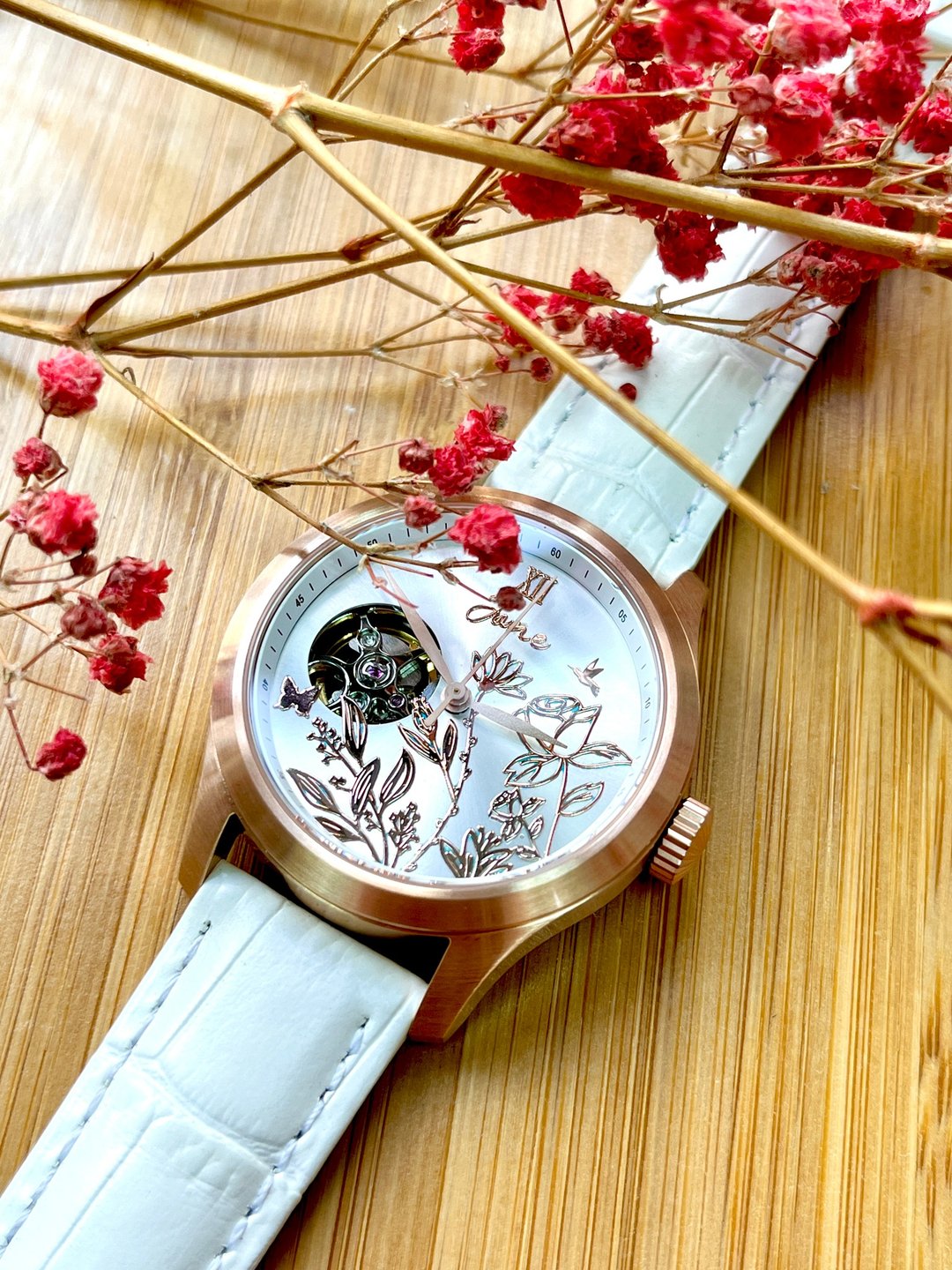 梦想花园金属浮雕表盘/日本制机械表/镂空机芯 - 女表 - 不锈钢 