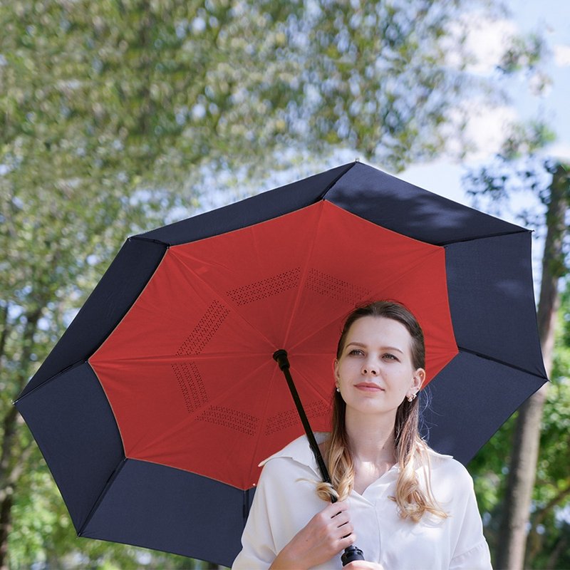 美而耐【反向伞-蓝面红底】一键收伞 反向雨水 抗风防泼水 大伞面 - 雨伞/雨衣 - 防水材质 蓝色