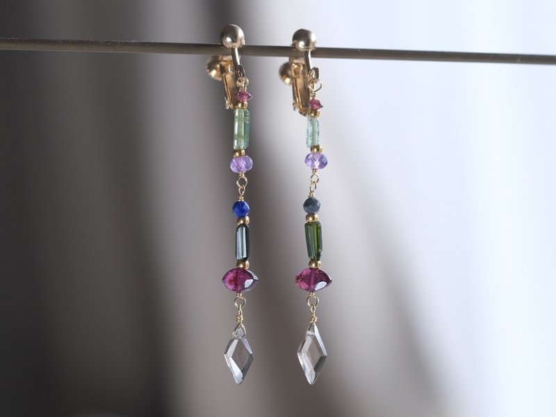 hátíð earring 天然石长款耳环/耳夹 茶晶 石榴石 圣诞礼物 - 耳环/耳夹 - 宝石 多色