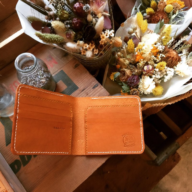 过想要的生活短夹 皮革手工缝制 - 皮夹/钱包 - 真皮 咖啡色