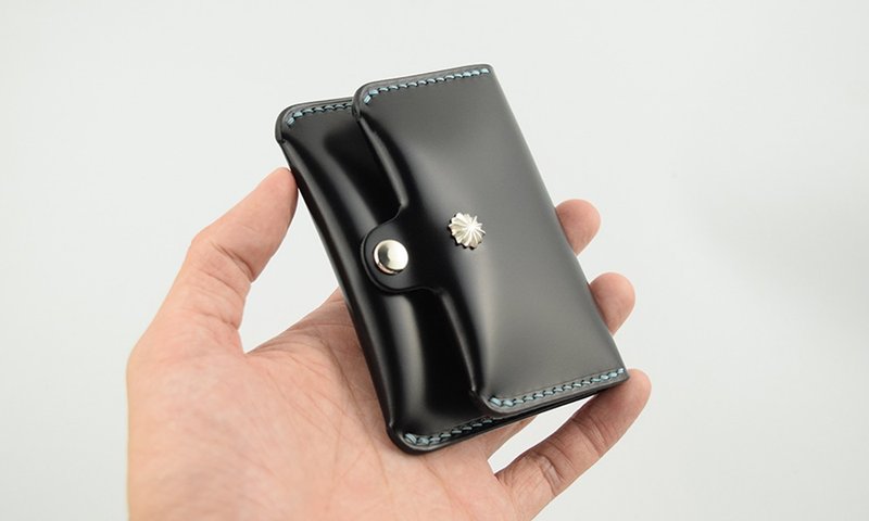 马臀皮手工钱包迷你卡包便携mini随身零钱包镶嵌925纯银菊花银钉 - 皮夹/钱包 - 真皮 多色