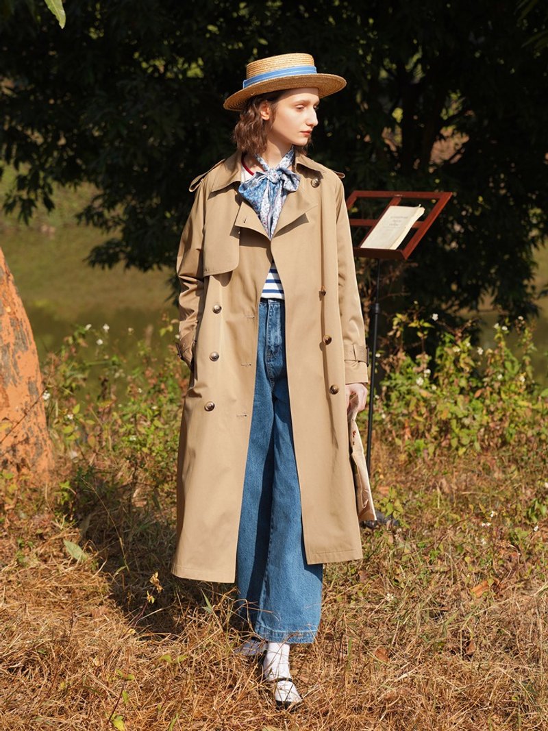 ECRU SOLI 素白已然 早春 进口面料 经典英伦风 卡其中长风衣外套 - 女装西装外套/风衣 - 聚酯纤维 卡其色