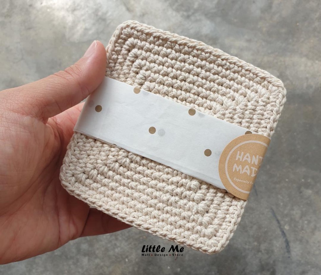 Handmade crochet cotton coaster 4/set - alabaster - 摆饰 - 棉．麻 卡其色