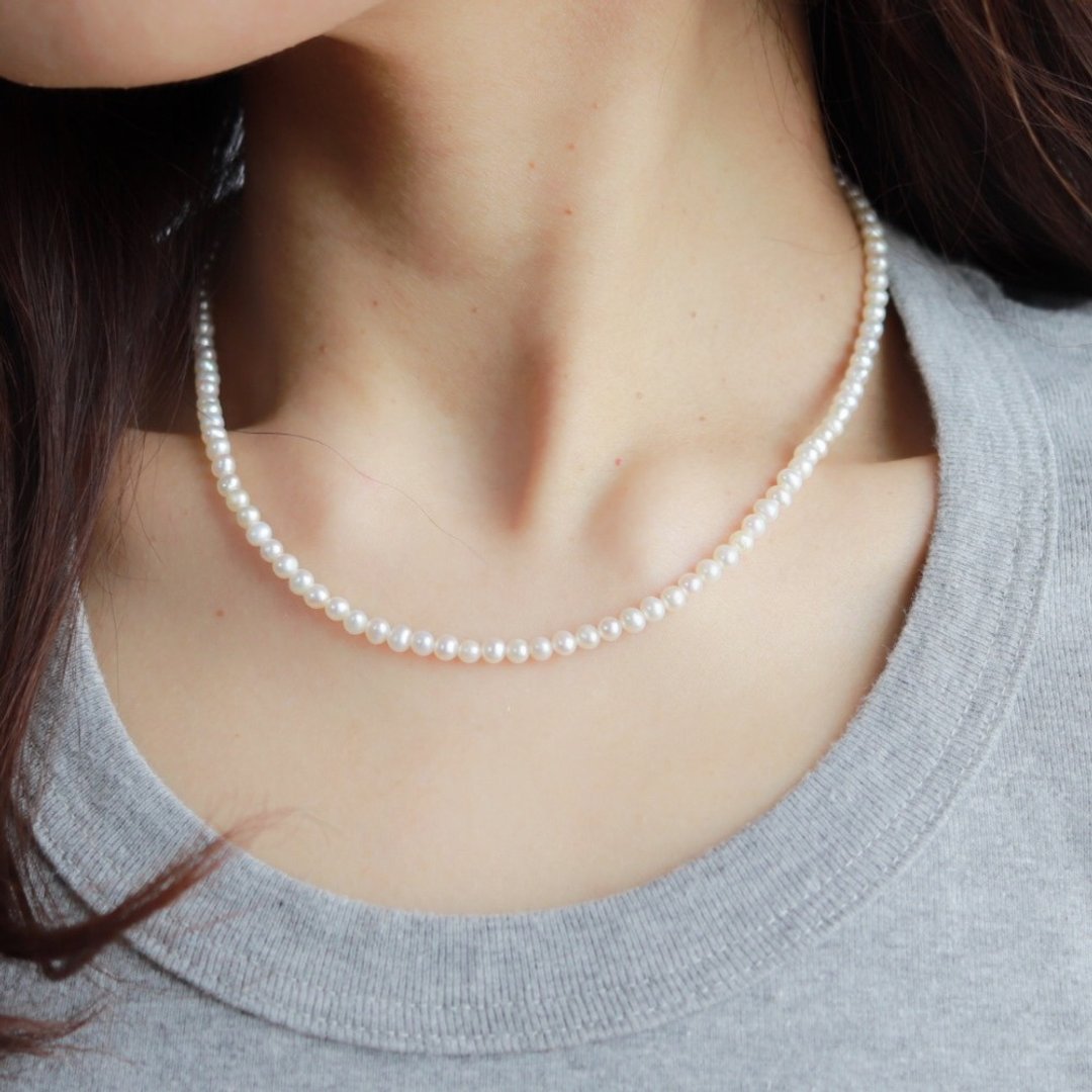 14kgf freshwater pearl S connect necklace - 项链 - 珍珠 白色